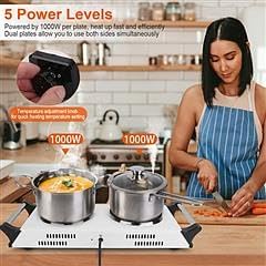 2000W Portable Electric Double Burner Hot Plate, Countertop Coil Heating Stove with 5 Temperature Control & Carry Handles for Home Kitchen RV Camping Use (white)
