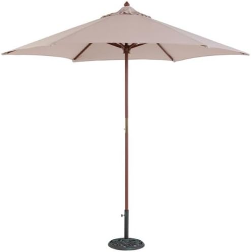 9 ft Wood Market Umbrella with Beige Polyester Cover