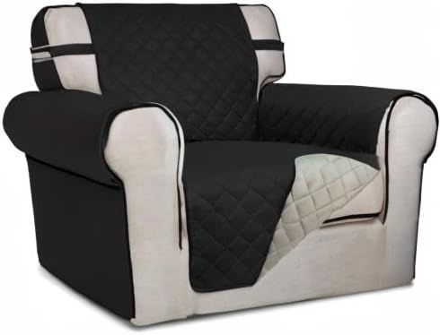 PureFit Reversible Chair Sofa Cover Dog Couch Covers for Sofa, 25.5 in | Black/Beige, Water Resistant Couch Protector, Washable Pet Couch Cover with Non Slip and Elastic Straps For Kids