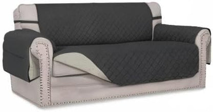 Easy-Going Reversible Couch Cover, 2 Cushion Sofa, Darkgray/Beige | Oversized Loveseat Slipcover For Dogs, Water Resistant Mat, Living Room, Non-Slip Sofa Cover, Pet Friendly