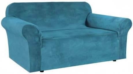 H.VERSAILTEX Stretch Velvet Loveseat Covers for 2 Cushion Couch Covers for Living Room Sofa Covers Slipcovers with Non Slip Straps Bottom, Ultra Thick Comfy Velour (Width 58"-72", Peacock Blue)