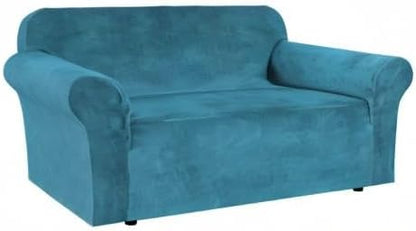 H.VERSAILTEX Stretch Velvet Loveseat Covers for 2 Cushion Couch Covers for Living Room Sofa Covers Slipcovers with Non Slip Straps Bottom, Ultra Thick Comfy Velour (Width 58"-72", Peacock Blue)