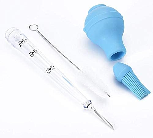 BBQ Turkey Baster With Measurement Baster Syringe with Cleaning Brush and Marinade Needles for Marinating Beef, Pork, Fish (blue)