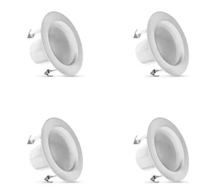 Feit Electric 4 in. Integrated LED White Retrofit Recessed Light Trim Kit Dimmable CEC High Output Downlight Selectable CCT (4-Pack) LEDR4HO/6WYCA/4/RP