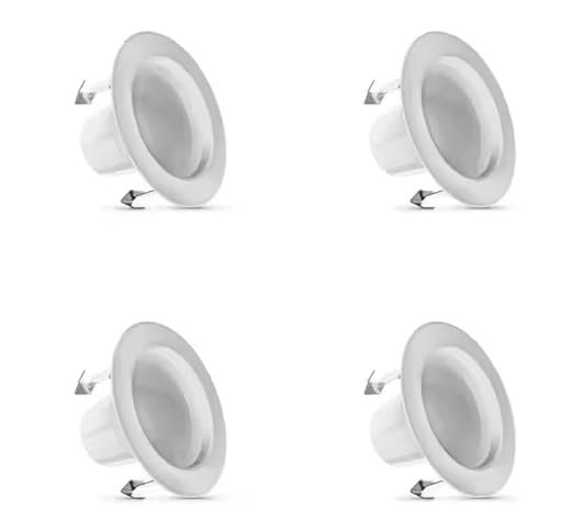 Feit Electric 4 in. Integrated LED White Retrofit Recessed Light Trim Kit Dimmable CEC High Output Downlight Selectable CCT (4-Pack) LEDR4HO/6WYCA/4/RP