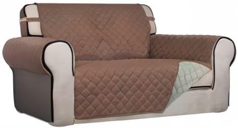 PureFit Reversible Quilted Sofa Cover, Water Resistant Medium Slipcover Furniture Protector, Washable Couch Cover with Non Slip Foam and Elastic Straps for Kids, Dogs, Pets (Loveseat, Brown/Beige) | Brown/Beige, Water Resistant Couch Protector, Washabl...