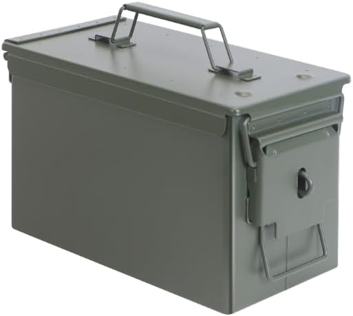 Ammo Can & Ammo Box, Fireproof & Waterproof Metal Storage Box - Perfect for Ammo, Lithium Batteries & RC Car Batteries (Without Lock, Green-12.1" 6.1" 7.5")