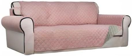PureFit Reversible Quilted Sofa Cover, Water Resistant Slipcover Furniture Protector, Washable Couch Cover with Non Slip Foam and Elastic Straps for Kids, Dogs, Pets (X Large, Pink/Beige) | Pink/Beige, Water Resistant Couch Protector, Washable Pet Couc...