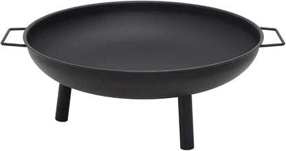 Outdoor Steel Fire Pit Bowl 26.6"x22.8"x8.9", Black Powder-Coated, Portable Patio Heater with Handles for Garden, Backyard, Camping, Wood Burning