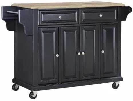 Crosley Furniture Full Size Wood Top Rolling Kitchen Island Storage Cart, Microwave Stand, Spice Rack, Black