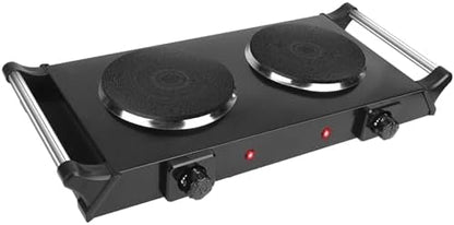 2000W Portable Electric Double Burner Hot Plate, Countertop Coil Heating Stove with 5 Temperature Control & Carry Handles for Home Kitchen RV Camping Use (black)