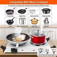 2000W Portable Electric Double Burner Hot Plate, Countertop Coil Heating Stove with 5 Temperature Control & Carry Handles for Home Kitchen RV Camping Use (white)