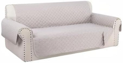 Reversible 4 Seater Sofa Cover 91" Large, Sofa, Beige/Beige | Couch Cover Furniture Protector with Foam Sticks Elastic Straps Furniture Protector for Pets Children Dog Cat
