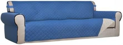 PureFit Reversible Quilted Couch Covers for Dogs Sofa Cover 4 Seater 88" | Blue/Ivory, Water Resistant Couch Protector, Washable Pet Couch Cover with Non Slip and Elastic Straps For Kids