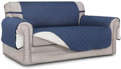 Easy-Going Reversible Couch Cover, 2 Cushion Sofa, Dark Blue/Ivory | Loveseat Slipcover For Dogs, Water Resistant Furniture Mat, Living Room, Non-Slip Sofa Cover, Pet Friendly