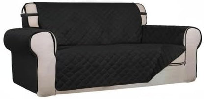 PureFit Reversible Quilted Couch Covers for Dogs Loveseat Sofa Cover 54" | Black/Black, Water Resistant Couch Protector, Washable Pet Couch Cover with Non Slip and Elastic Straps For Kids