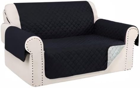 Reversible 45" Small Loveseat Sofa Covers, Black/Grey | Loveseat Covers for Dogs Water Repellent, Friendly Furniture Protector with Elastic Straps for Living Room