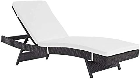 Modway Convene Wicker Rattan Outdoor Patio Chaise Lounge Chairs in Espresso White - Set of 4