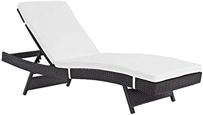 Modway Convene Wicker Rattan Outdoor Patio Chaise Lounge Chairs in Espresso White - Set of 4
