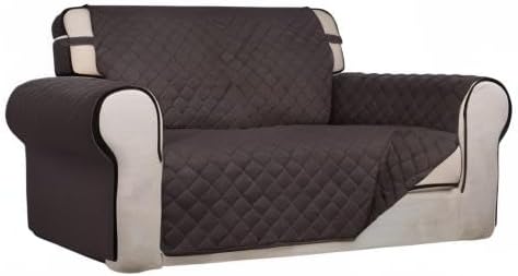 PureFit Reversible Quilted Sofa Cover, Water Resistant Medium Slipcover Furniture Protector, Washable Couch Cover with Non Slip Foam and Elastic Straps for Kids, Pets (Loveseat, Chocolate/Chocolate) | Chocolate/Chocolate, Water Resistant Couch Protecto...