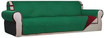 PureFit Reversible Quilted Couch Covers for Dogs Sofa Cover 4 Seater 88" | Green/Red, Water Resistant Couch Protector, Washable Pet Couch Cover with Non Slip and Elastic Straps For Kids