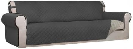 PureFit Reversible Quilted Couch Covers for Dogs Sofa Cover 4 Seater 88" | Dark Gray/Beige, Water Resistant Couch Protector, Washable Pet Couch Cover with Non Slip and Elastic Straps For Kids