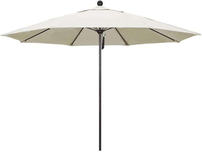 California Umbrella 11' Round Aluminum/Fiberglass Umbrella, Pulley Lift, Bronze Pole, Sunbrella Canvas Fabric