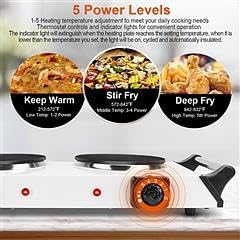 2000W Portable Electric Double Burner Hot Plate, Countertop Coil Heating Stove with 5 Temperature Control & Carry Handles for Home Kitchen RV Camping Use (white)