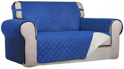 PureFit Reversible Quilted Couch Covers for Dogs Loveseat Sofa Cover 46.5” | Classic Blue/Ivory, Water Resistant Couch Protector, Washable Pet Couch Cover with Non Slip and Elastic Straps For Kids