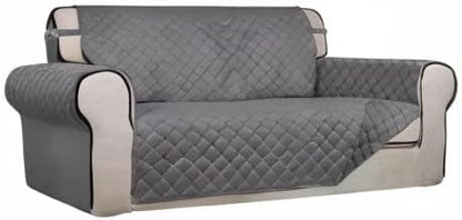 PureFit Reversible Quilted Couch Covers for Dogs Loveseat Sofa Cover 54" | Gray/Gray, Water Resistant Couch Protector, Washable Pet Couch Cover with Non Slip and Elastic Straps For Kids