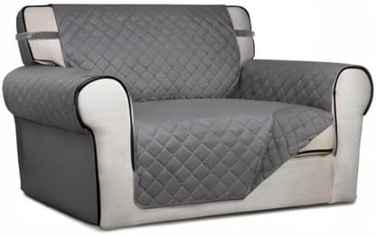 PureFit Reversible Quilted Sofa Cover Dog Couch Covers for Sofa, 28 in | Gray/Gray, Water Resistant Couch Protector, Washable Pet Couch Cover with Non Slip and Elastic Straps For Kids