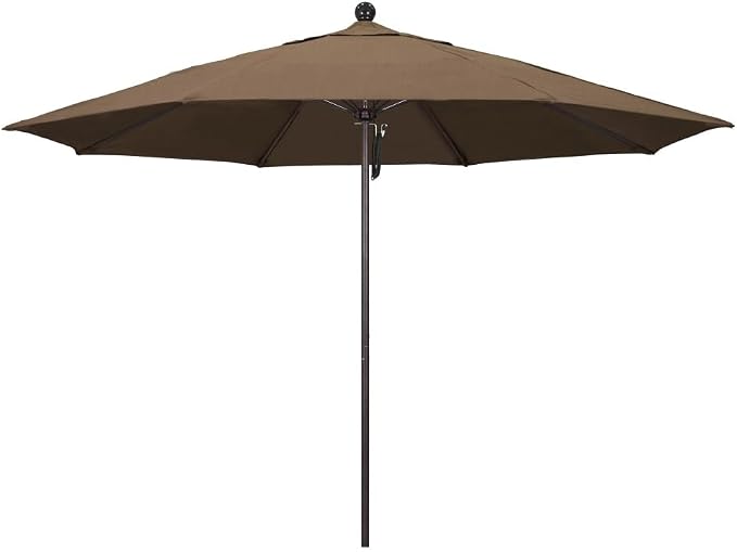 California Umbrella 11' Round Aluminum/Fiberglass Umbrella, Pulley Lift, Bronze Pole, Sunbrella Cocoa Fabric