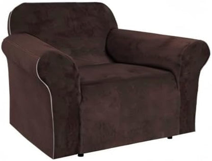 H.VERSAILTEX Stretch Velvet Armchair Cover Couch Covers 1 Cushion Chair Slipcover for Living Room Furniture Cover Crafted from Thick Comfy Rich Velour (Chair 31"-49", Chocolate)