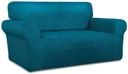 PureFit Stretch Loveseat Covers Fleece Couch Covers for Sofa Peacock Blue | 1-Piece Sofa Slipcover Soft Couch Protector, Sofa Cover Washable with Non Skid Foam and Elastic Bottom for Kids, Dogs