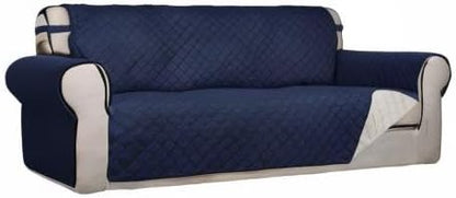 PureFit Reversible Quilted Sofa Cover, Water Resistant Slipcover Furniture Protector, Washable Couch Cover with Non Slip Foam and Elastic Straps for Kids, Dogs, Pets (Sofa, Navy/Ivory) Large | Navy/Ivory, Water Resistant Couch Protector, Washable Pet C...