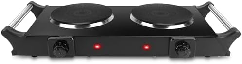 2000W Electric Dual Burner Portable Coil Heating Hot Plate Stove Countertop RV Hotplate with 5 Temperature Adjustments Porta-ble Handles