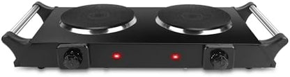 2000W Electric Dual Burner Portable Coil Heating Hot Plate Stove Countertop RV Hotplate with 5 Temperature Adjustments Porta-ble Handles