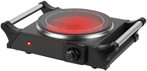 1000W Portable Single Burner Heating Stove Countertop RV Hotplate with 5 Temperature Stepless Adjustments Portable Handles