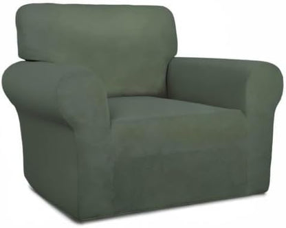 PureFit Stretch Chair Covers Fleece Couch Covers for Sofa Grayish Green | 1-Piece Spandex Couch Cover Soft Couch Protector, Sofa Cover Washable with Non Skid Foam and Elastic Bottom for Kids, Dogs
