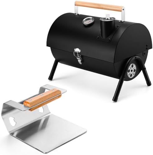 Joyfair Portable Charcoal Grill & Smash Burger Press, Small Tabletop Barbecue Grill, 5.8” Stainless Steel Hamburger Smasher Steak Weight Tool, for Outdoor Camping Backyard Party BBQ Cooking