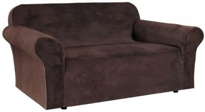 H.VERSAILTEX Stretch Velvet Loveseat Covers for 2 Cushion Couch Covers for Living Room Sofa Covers Slipcovers with Non Slip Straps Bottom, Ultra Thick Comfy Velour (Width 58"-72", Chocolate)