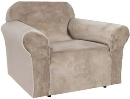 H.VERSAILTEX Stretch Velvet Armchair Cover Couch Covers 1 Cushion Chair Slipcover for Living Room Furniture Cover Crafted from Thick Comfy Rich Velour (Chair 31"-49", Taupe)