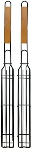 Outset Non-Stick Kabob Grill Basket, Set of 4 19.5" x 2" x 1.5" BBQ Baskets | Easily Make Kabob Skewers On The Grill | Set of 4 Durable Carbon Steel Grill Baskets With Wood Handles | Barbeque Essentials