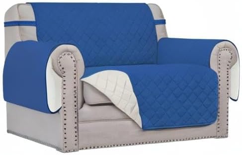 Easy-Going Reversible Couch Cover, Oversized Chair, Blue/Ivory | Machine Washable Slipcover For Dogs, Water Resistant Furniture Mat For Living Room, Non-Slip Sofa Cover, Pet Friendly