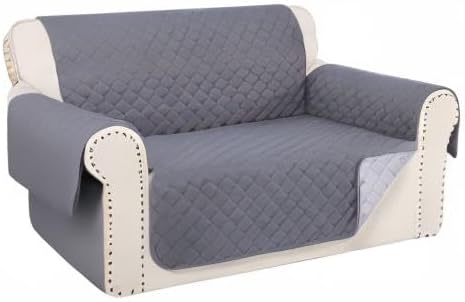 Reversible 45" Small Loveseat Sofa Covers, Dark Grey/Grey | Loveseat Covers for Dogs Water Repellent, Friendly Furniture Protector with Elastic Straps for Living Room