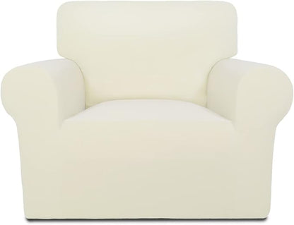 PureFit Super Stretch Chair Covers Fleece Couch Covers for Sofa Ivory | 1-Piece Spandex Couch Cover Soft Couch Protector, Sofa Cover Washable with Non Skid Foam and Elastic Bottom for Kids, Dogs