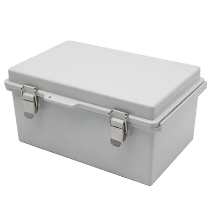 Clear Hinged Cover Stainless Steel Latch, IP67 Waterproof Electrical Weatherproof Junction Box, PVC Plastic Grey Case 11.4×7.5×5.5 inch（290×190×140mm）
