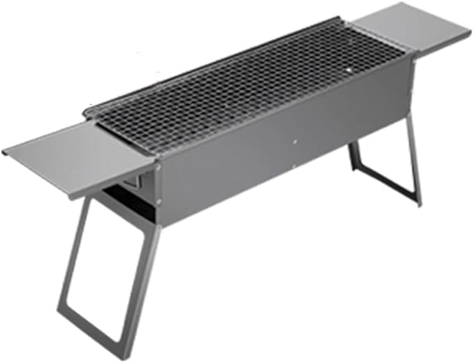 Portable Charcoal Grill, Stainless Steel Barbecue Grill Camping Smoker Grill for Outdoor Cooking Picnic Outdoor Garden Charcoal BBQ Grills Party, 60*20cm, Silver