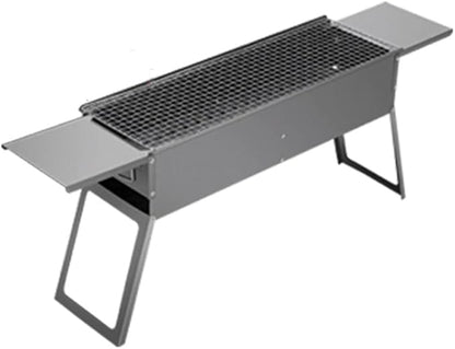 Portable Charcoal Grill, Stainless Steel Barbecue Grill Camping Smoker Grill for Outdoor Cooking Picnic Outdoor Garden Charcoal BBQ Grills Party, 60*20cm, Silver