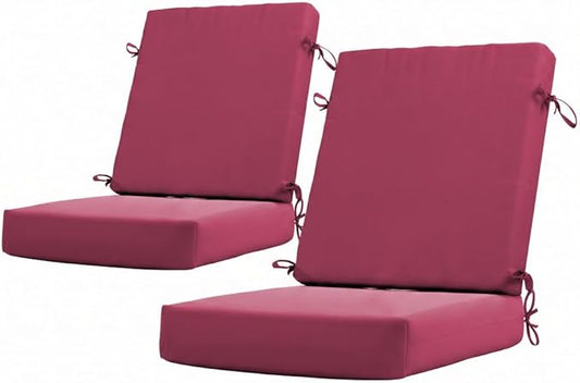 California Umbrella Outdoor Dining Chair, Set of 2 Patio Seat Cushions, 20 x 40 Inch, Premium Outdoor Memory Foam, Fade Resistant, Sunbrella Fabric, Fabric Ties, Hot Pink